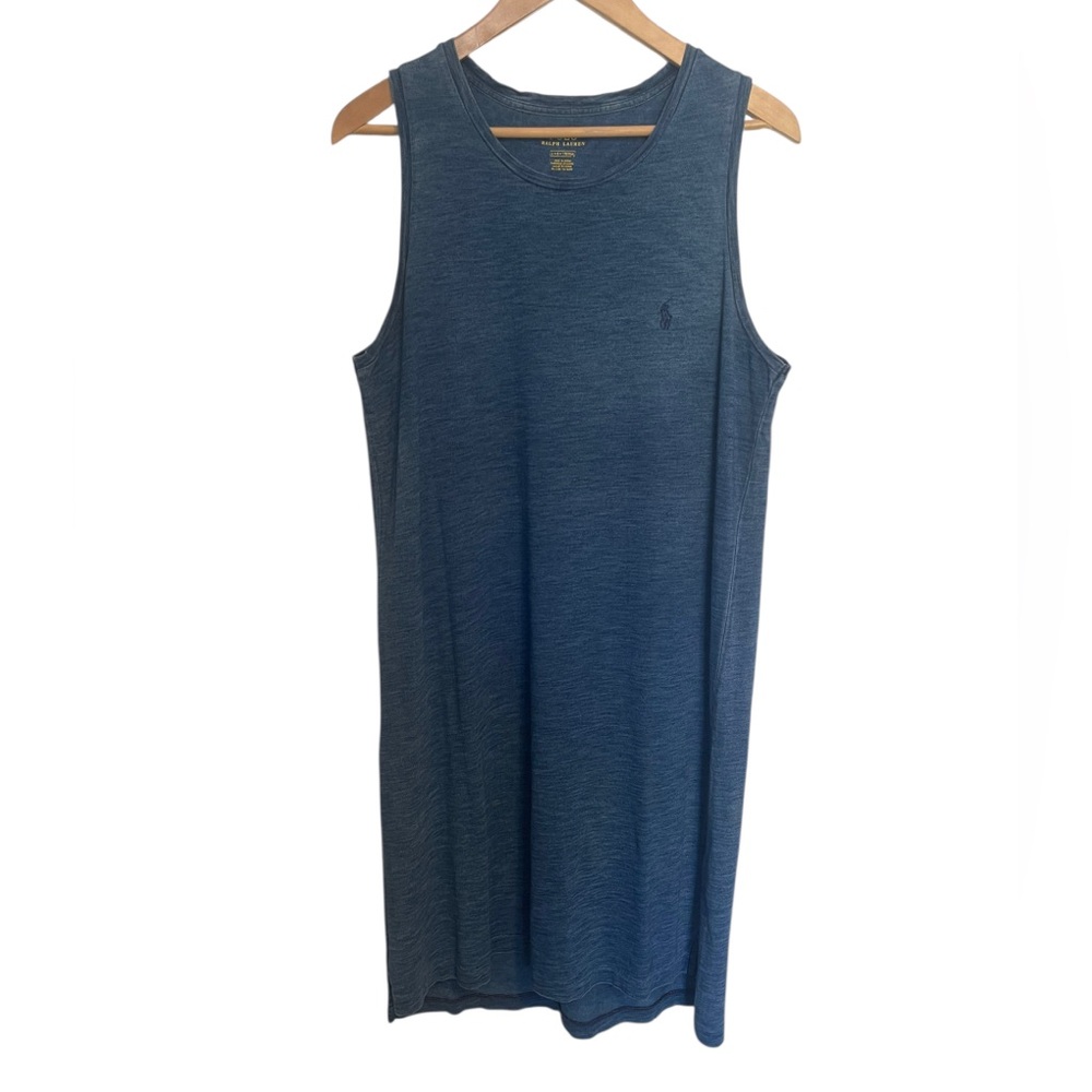 Polo Ralph Lauren Midi 100% Cotton Tank Dress Sz Large Blue A-Line Sleeveless
